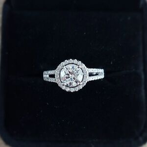 1 Carat Double Band Moissanite 925 Silver Engagement Ring